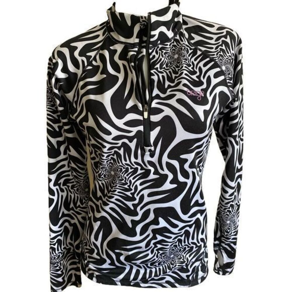 Orage Quarter Zip Top - S black /gray , polyester spandex, keyhole thumbs